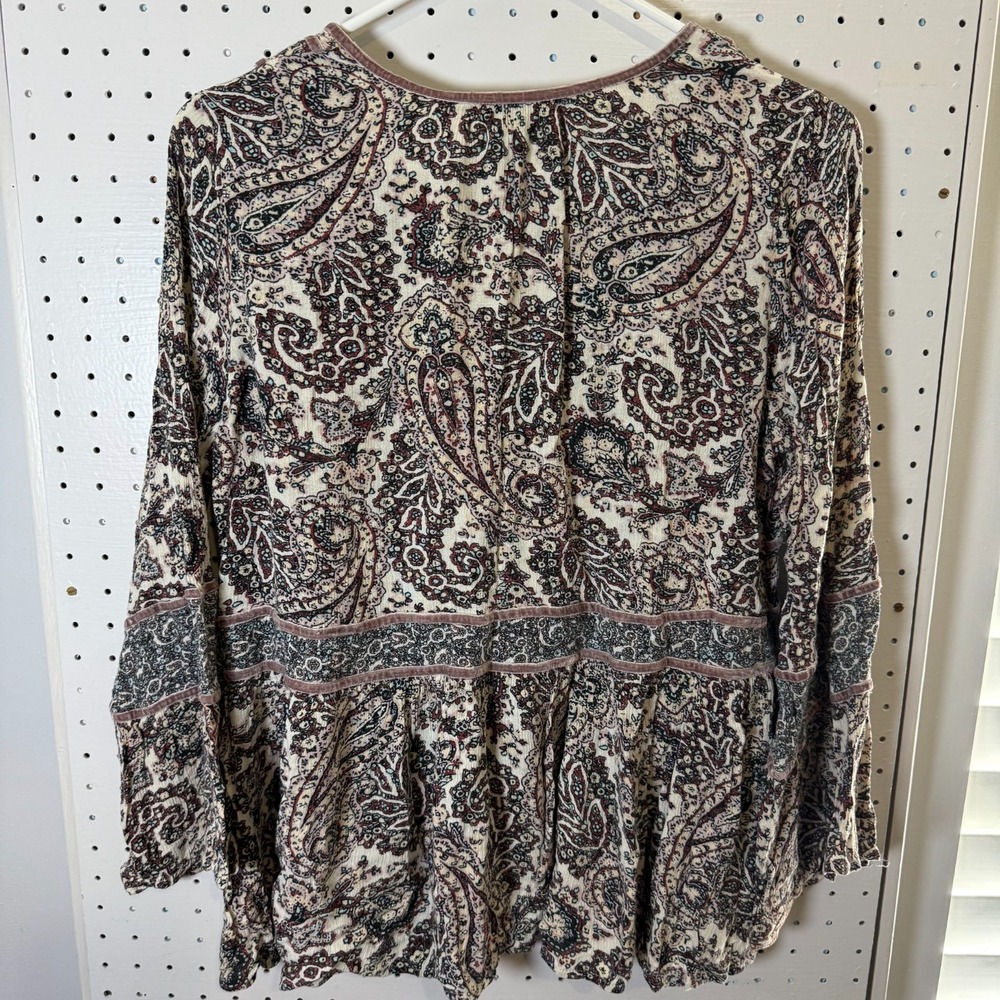 American Eagle Outfitters Blouse Womens Large Paisley Tassel 3/4 Sleeve Boho Top - Picture 6 of 10